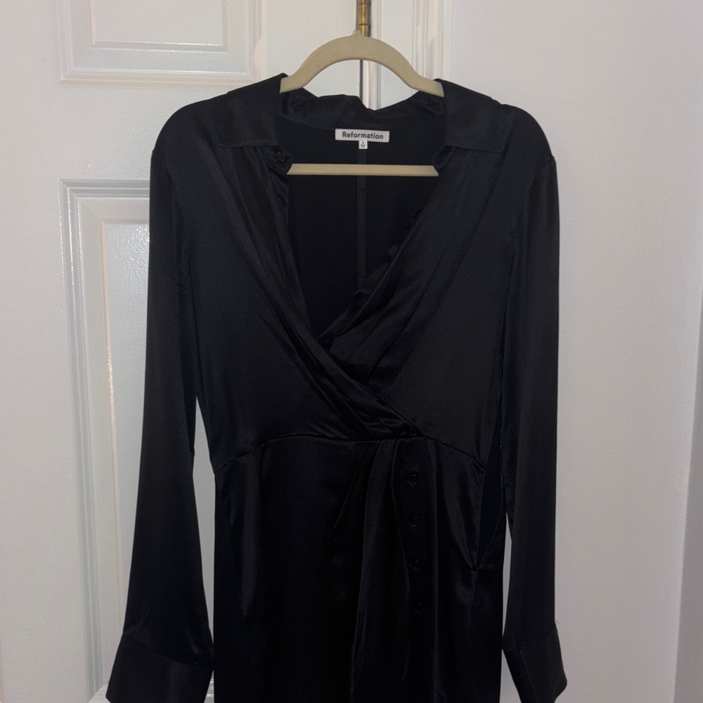Reformation Black Satin Dress